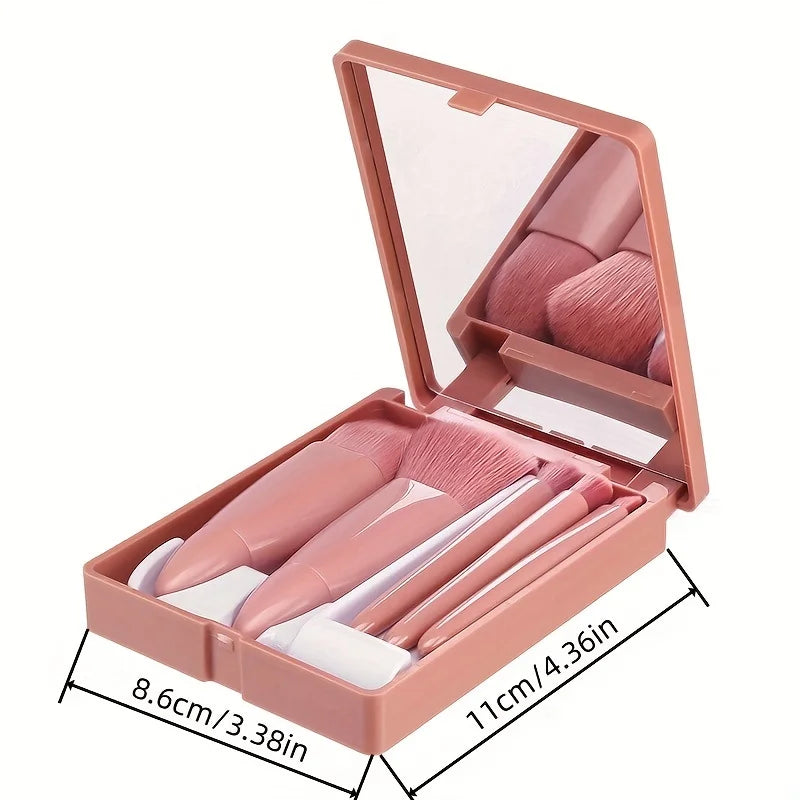 Kit com 5 Pincéis de Maquiagem Dobráveis com Espelho – Portátil para Bolsa e Viagem