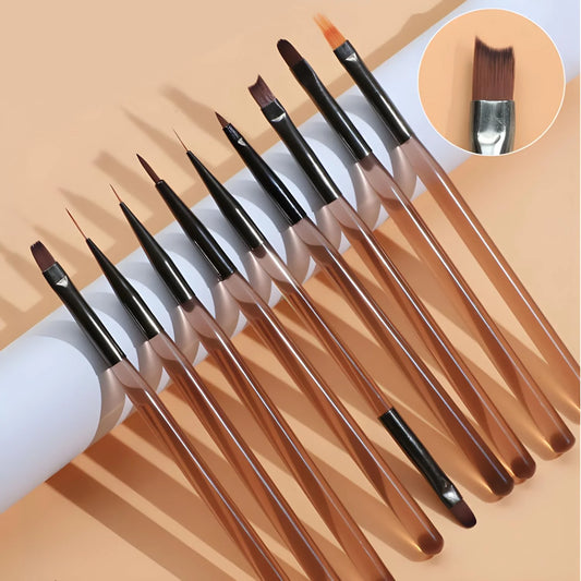 Conjunto Profissional com 9 Pincéis para Decoração de Unha Nail Art