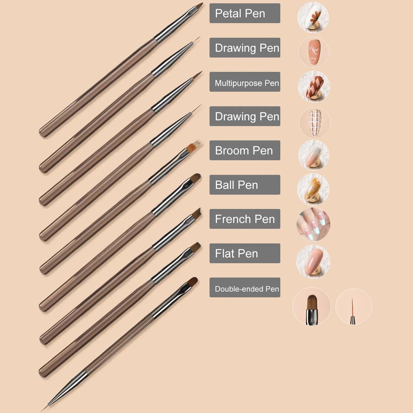 Conjunto Profissional com 9 Pincéis para Decoração de Unha Nail Art