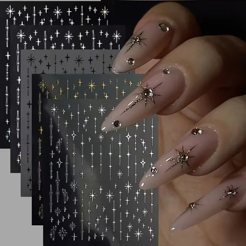 Adesivos 3D de Estrelas Metálicas Para Decoração de Unhas- Nail Art