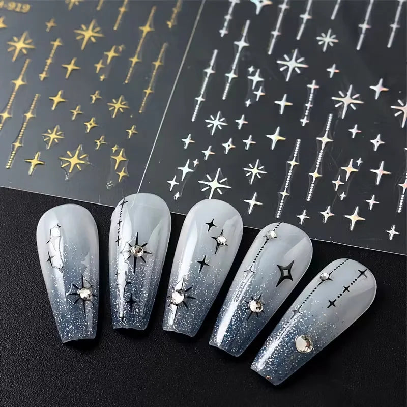 Adesivos 3D de Estrelas Metálicas Para Decoração de Unhas- Nail Art