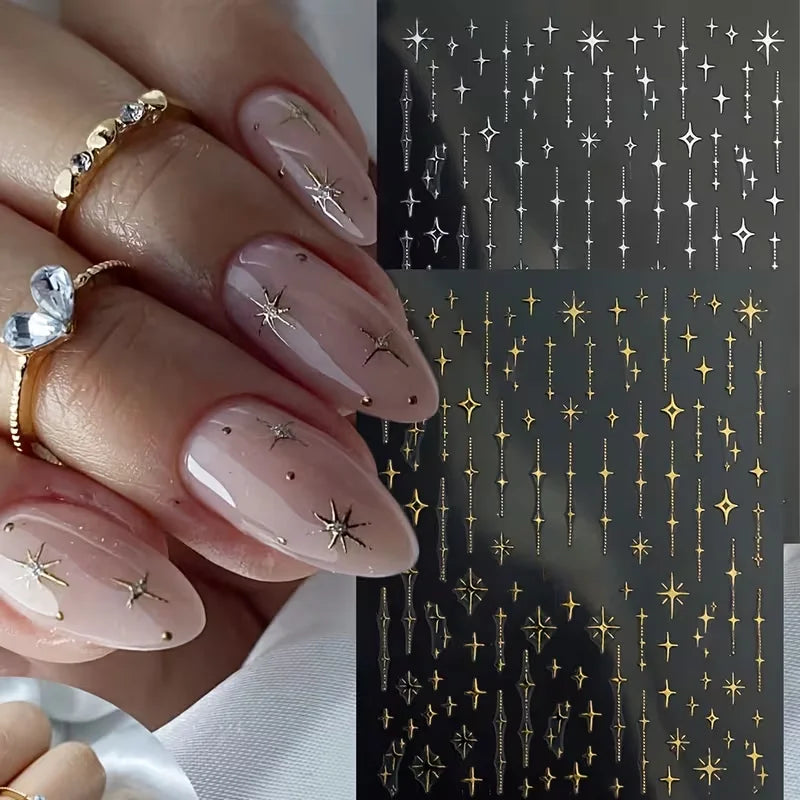 Adesivos 3D de Estrelas Metálicas Para Decoração de Unhas- Nail Art
