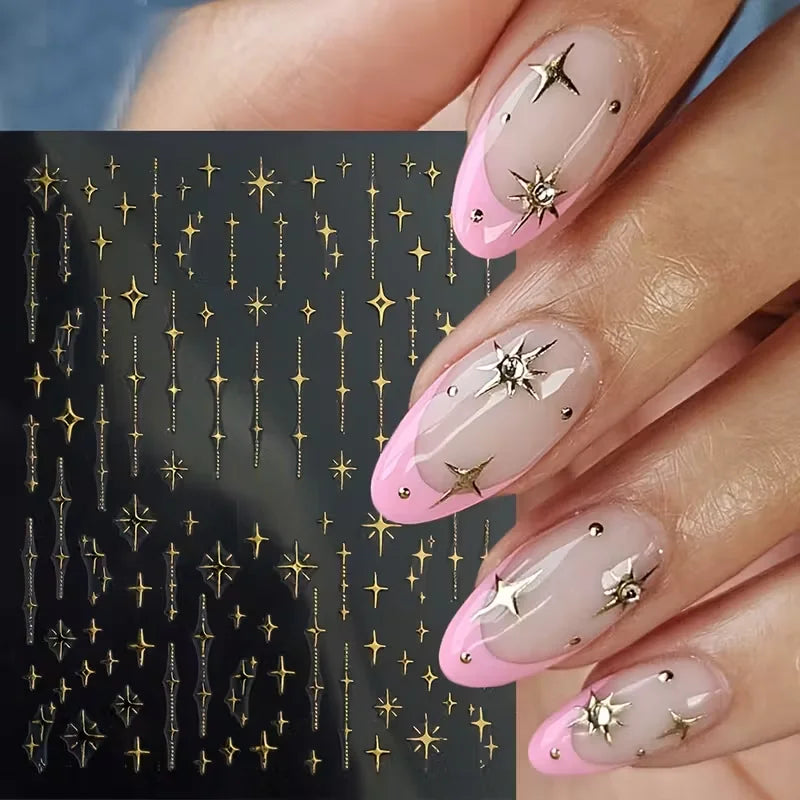 Adesivos 3D de Estrelas Metálicas Para Decoração de Unhas- Nail Art