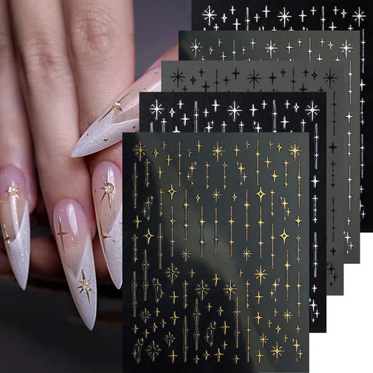 Adesivos 3D de Estrelas Metálicas Para Decoração de Unhas- Nail Art