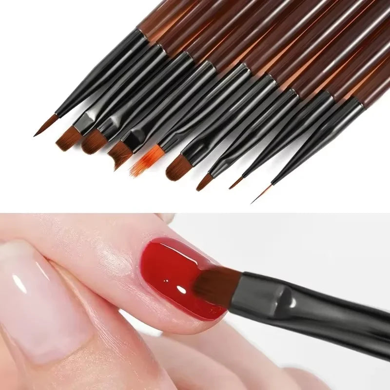 Conjunto Profissional com 9 Pincéis para Decoração de Unha Nail Art