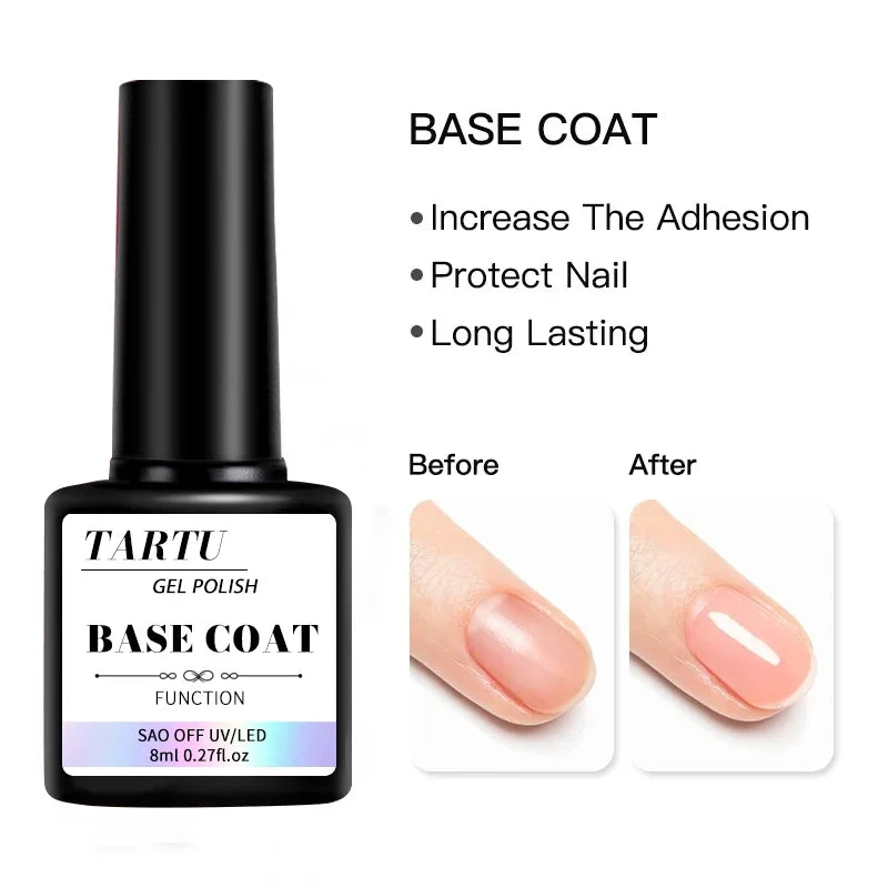 kit Base Coat, Kit Profissional Base Coat, Top Coat,Brilhante e Top Coat Fosco para Unhas em Gel