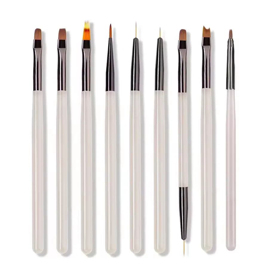 Conjunto Profissional com 9 Pincéis para Decoração de Unha Nail Art