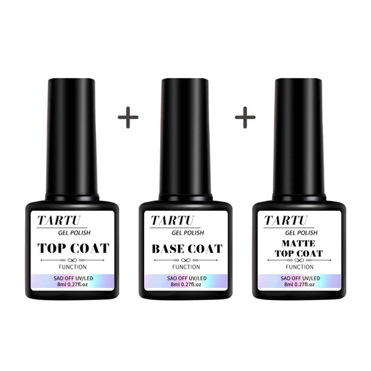 kit Base Coat, Kit Profissional Base Coat, Top Coat,Brilhante e Top Coat Fosco para Unhas em Gel