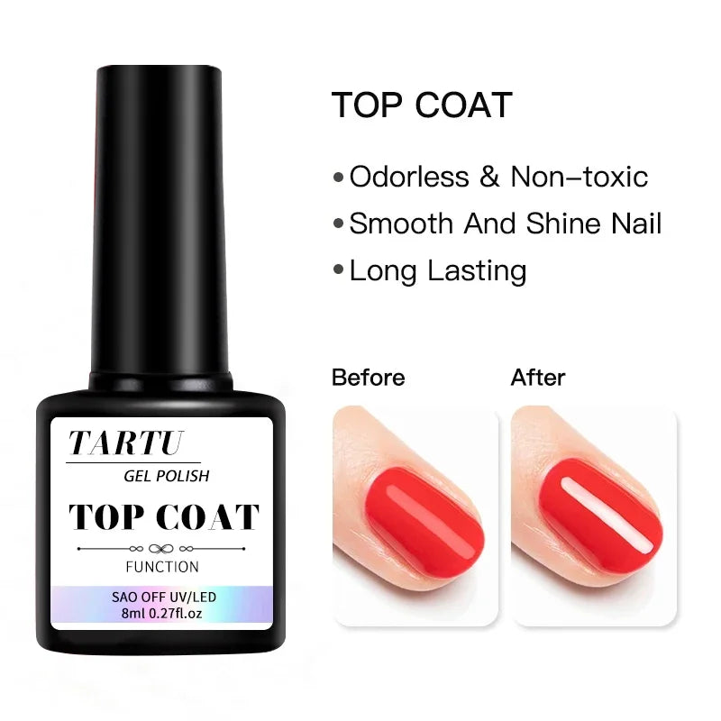 kit Base Coat, Kit Profissional Base Coat, Top Coat,Brilhante e Top Coat Fosco para Unhas em Gel
